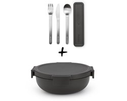 Brabantia Make & Take Set - Salade Lunchbox + Bestekset 3-delig - Dark Grey