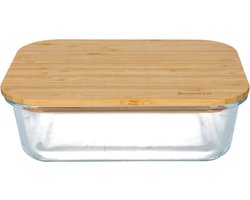 Brabantia Pure Glazen Ovenschaal - Voedselbewaardoos - Met Bamboe Deksel - 1000 ml - 20 x 15 x 7 cm