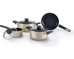 Brabantia START 2 COOK Pannenset - 4 (7)delig - Healthy Cooking - Geschikt voor Inductie - Keramische anti aanbaklaag - 100% PFAS vrij - Complete Set voor de beginner - Beige