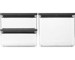 Brabantia Tasty+ Voorraadbussen - Stapelbaar - 1,5 + 1,5 + 3,5 l - Dark Grey