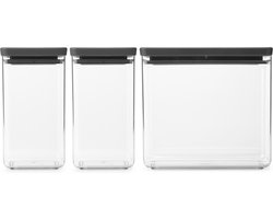 Brabantia Tasty+ Voorraadbussen - Stapelbaar - 1,6 + 1,6 + 3,5 l - Dark Grey