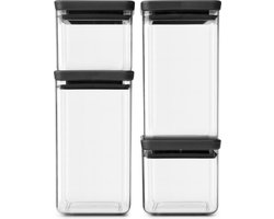 Brabantia Tasty+ Voorraadbussen - Stapelbaar - 2x 0,7 l & 2x 1,6 l - Dark Grey