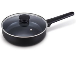 Brabantia VANTA Hapjespan met Glazen deksel - Ø 24 cm – Ergonomisch en licht - 100% PFAS vrij- 100% gerecycleerd -keramische anti-aanbaklaag - Geschikt voor alle warmtebronnen - Zwart
