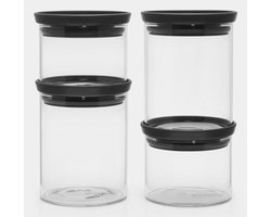 Brabantia Voorraadpotten - Stapelbaar - 2x 0.3 l & 2x 0.6 l - Dark Grey