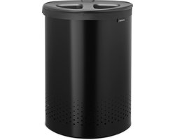 Brabantia Wasmand - 2 Vakken - met Deksel - 55 l - Matt Black / Dark Grey