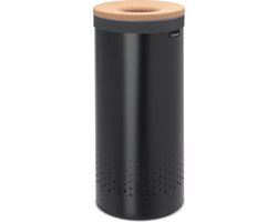 Brabantia Wasmand - met Deksel - 35 l - Matt Black/Kurken deksel
