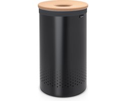 Brabantia Wasmand - met Deksel - 60 l - Matt Black / Kurken deksel