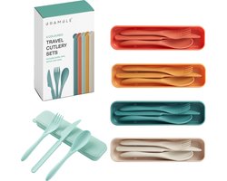 BRAMBLE 5 Sets Reisbestek met Etui, 5 Kleuren - Meeneembestek - Herbruikbaar, Draagbaar & Ecologisch - Camping, School, Picknick, Lunch Box