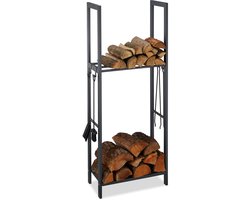 brandhout rek - staal - 4 haken voor haardbestek - haardhout