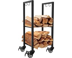 Brandhoutrek - Houtopslag Rek - Open Haard Gebruik - Met Afneembare Wielen - 100 cm - Zwart