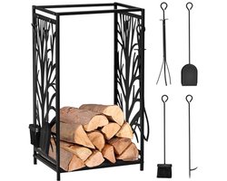 Brandhoutstandaard met Openhaard Gereedschap - Stalen Rek voor Hout - 46 x 29 x 70 cm