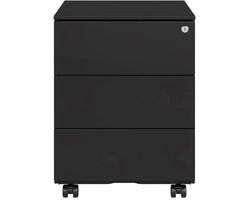 Brandistry - Ladeblok - Ladeblok Bureau - Bureau Organizer - Met Wielen - Afsluitbaar - 3 Ruime Lades - Zwart - 45x39x54 cm