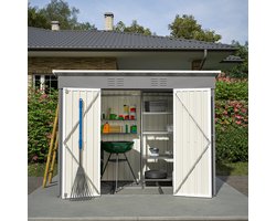 Brandistry - Tuin Huis - Metalen Tuin Huisje - Tuinberging - Waterdicht - 242x126x182CM - Metalen Fundering - Zonder Vloer - Grijs