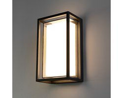 Brandon LED wandlamp - 12W 1200lm - 3000K warm wit - IP54 waterdicht - Zwart - Binnen en buiten - Wandlantaarn - Modern en klassiek