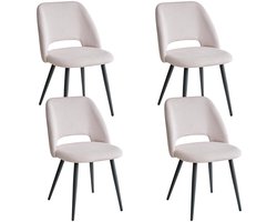 BrandstoneOnline Eetkamerstoelen - Stoel - Zetel - Stoelen - Set van 4 - Zachte zitting - Rib stof - 80.5x40x45cm - Zwart - Beige