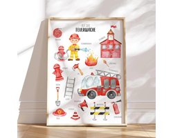Brandweer Poster - Wanddecoratie Jongen - Kinderkamer Decoratie - 250 G/M Premium Papier - DIN A2