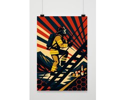 Brandweerman Poster - Beroep Posters - Ladder - Helden - Actie - Wanddecoratie Tienerkamer - 180 gram papier - 7009WV - Formaat 60 x 90cm
