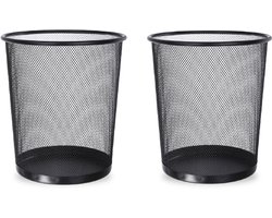 BRASQ 2x Papierbak Rond - Zwart - 12 Liter - Prullenbak - Vuilnisvak - Afvalbak - Papiermand - Metaal - Set van 2