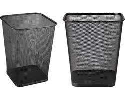 BRASQ 2x Papierbak Vierkant - Zwart - 12 Liter - Prullenbak - Vuilnisvak - Afvalbak - Papiermand - Metaal - Set van 2