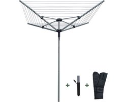 BRASQ Droogmolen Grijs - 40 meter - Droogtoren inklapbaar - Droogtoren met grondanker en beschermhoes - Droogrek