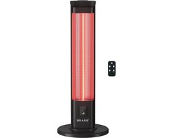 BRASQ Elektrische Terrasverwarmer staand – 2000 watt - 3 warmtestanden – met Afstandsbediening en timer – Infrarood heater – spatwaterdicht – verwarming voor binnen en buiten – Zwart