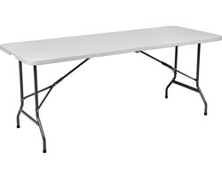 BRASQ Inklapbare Vouwtafel Wit - 180x70x74cm- Campingtafel - Klaptafel - Weerbestendig - Tafel met draaghandvat