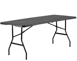BRASQ Inklapbare Vouwtafel Zwart - 180x70x74cm- Campingtafel - Klaptafel - Weerbestendig - Tafel met draaghandvat