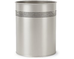 BRASQ Prullenbak Metaal Kantoor/ Thuisgebruik - Vuilnisbak - Afvalemmer - Papierbak - Rond - Prullenbakken - Zilver 15 liter