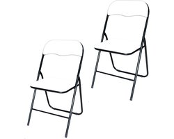 BRASQ Set van 2 Klapstoelen Wit Zwart - Opvouwbare stoelen 43x38x78 cm - PVC - Eettafelstoelen