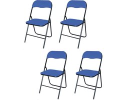 BRASQ Set van 4 Klapstoelen Blauw - Zwart - Opvouwbare stoelen 43x38x78 cm - PVC - Eettafelstoelen