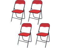BRASQ Set van 4 Klapstoelen Rood - Zwart - Opvouwbare stoelen 43x38x78 cm - PVC - Eettafelstoelen