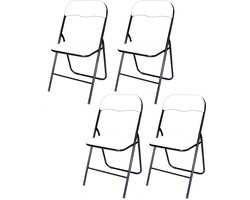 BRASQ Set van 4 Klapstoelen Wit Zwart - Opvouwbare stoelen 43x38x78 cm - PVC - Eettafelstoelen