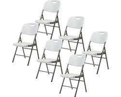 BRASQ Set van 6 Klapstoelen Wit - Opvouwbare stoelen 45x50x88 cm - PVC - Eettafelstoelen