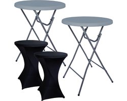 BRASQ Statafel Grijs – Ø80 x 110 cm – Inklapbare Statafel – Partytafel – Bartafel – Vouwtafel – Voor Binnen en Buiten – Kunststof & Metaal – Set van 2 Incl. Zwarte Statafelrokken