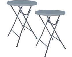 BRASQ Statafel Grijs - ø80 x 110 cm - Set van 2 - staantafel - partytafel - Bartafel - voor binnen en buiten - Vouwtafel - Inklapbaar - kunststof en metaal
