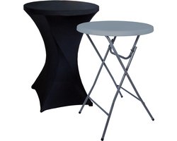 BRASQ Statafel Grijs + statafelrok zwart - ø80 x 110 cm - staantafel - partytafel - Bartafel - voor binnen en buiten - Vouwtafel - Inklapbaar - kunststof en metaal