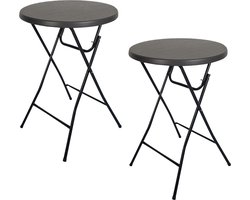 BRASQ Statafel Set van 2 Zwart ø80 x 110 cm - Bartafel - Vouwtafel - Inklapbaar van kunststof en metaal voor binnen en buiten