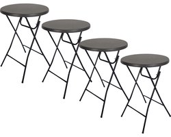 BRASQ Statafel Set van 4 Zwart ø80 x 110 cm - Bartafel - Vouwtafel - Inklapbaar van kunststof en metaal voor binnen en buiten