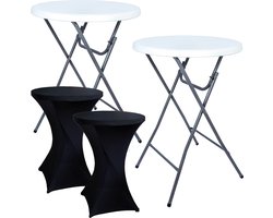 BRASQ Statafel Wit/ Grijs Inklapbaar Set van 2 ⌀ 80cm Inclusief 2x Zwarte Statafelrok - Bartafel - Vouwtafel