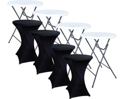 BRASQ Statafel Wit/ Grijs Set van 4 ⌀80cm Inclusief 4x Zwarte Statafelrok - Bartafel - Vouwtafel - Inklapbaar van kunststof en metaal voor binnen en buiten