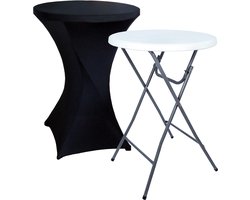 BRASQ Statafel Wit/Grijs – Ø80 cm – Staantafel – Partytafel – Bartafel – Inclusief Zwarte Statafelrok – Vouwtafel – Inklapbaar – Voor Binnen en Buiten – Kunststof en Metaal