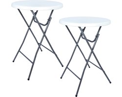BRASQ Statafel Wit/Grijs – Ø80 x 110 cm – Set van 2 – Staantafel – Partytafel – Bartafel – Voor Binnen en Buiten – Vouwtafel – Inklapbaar – Kunststof en Metaal