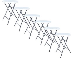 BRASQ Statafel Wit/Grijs – Ø80 x 110 cm – Set van 6 – Staantafel – Partytafel – Bartafel – Voor Binnen en Buiten – Vouwtafel – Inklapbaar – Kunststof en Metaal