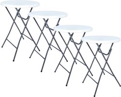 BRASQ Statafel Wit/Grijs Set van 4 ø80 x 110 cm - Bartafel - Vouwtafel - Inklapbaar van kunststof en metaal voor binnen en buiten