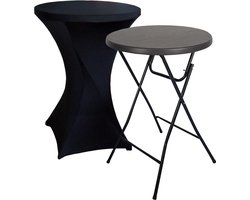 BRASQ Statafel Zwart ø80 x 110 cm - Inclusief Zwarte Statafelrok - Bartafel - Vouwtafel - Inklapbaar van kunststof en metaal voor binnen en buiten
