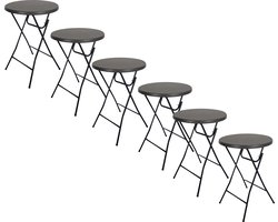 BRASQ Statafel Zwart – Ø80 x 110 cm – Set van 6 – Staantafel – Partytafel – Bartafel – Voor Binnen en Buiten – Vouwtafel – Inklapbaar – Kunststof en Metaal