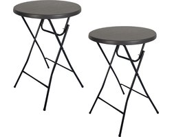 BRASQ Statafel Zwart Set van 2 ø80 x 110 cm - Bartafel - Vouwtafel - Inklapbaar van kunststof en metaal voor binnen en buiten