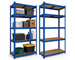 BRASQ Stellingkast Blauw Set van 2 - Metalen Opbergrek - 180x90x40cm - 5 lagen - 175 KG per plank - max 875 KG