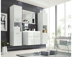 Bratex Montreal - Badkamermeubel Set - 4-delig - Wit Hoogglans - Wastafel 60cm - Spiegel & 2 Kolomkasten