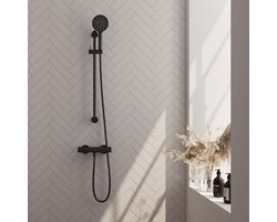 Brauer Black Edition Douchekraan opbouw - glijstang - 1 functie - 2 gladde knoppen - handdouche rond 3 standen - mat zwart
